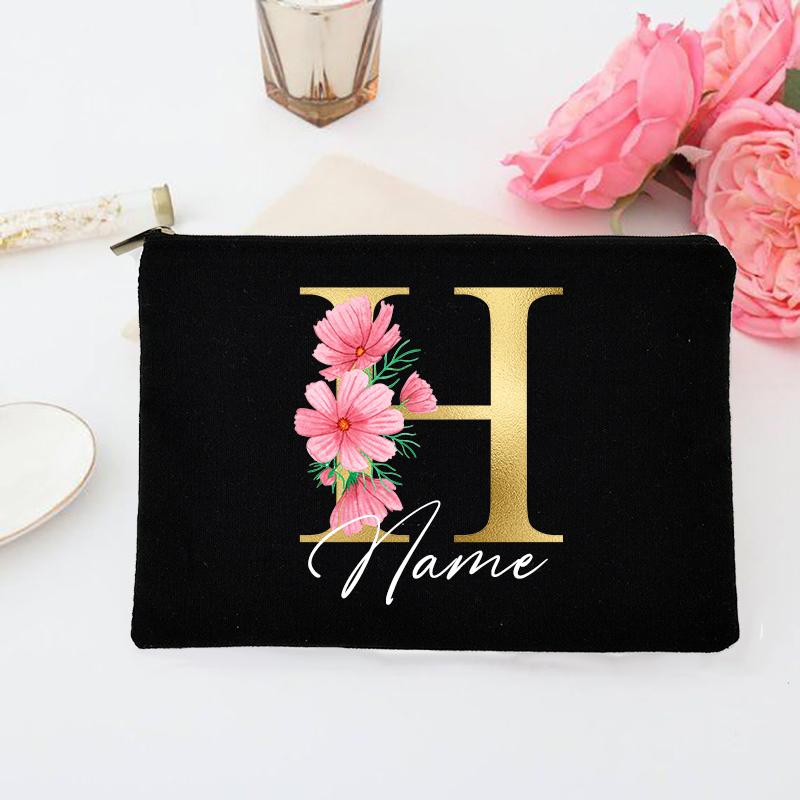 Personalized Makeup Bag Custom Initial with Name Bridal Cosmetic Case Monogram Toiletries Pouch Wendding Gifts for Bridesmaid