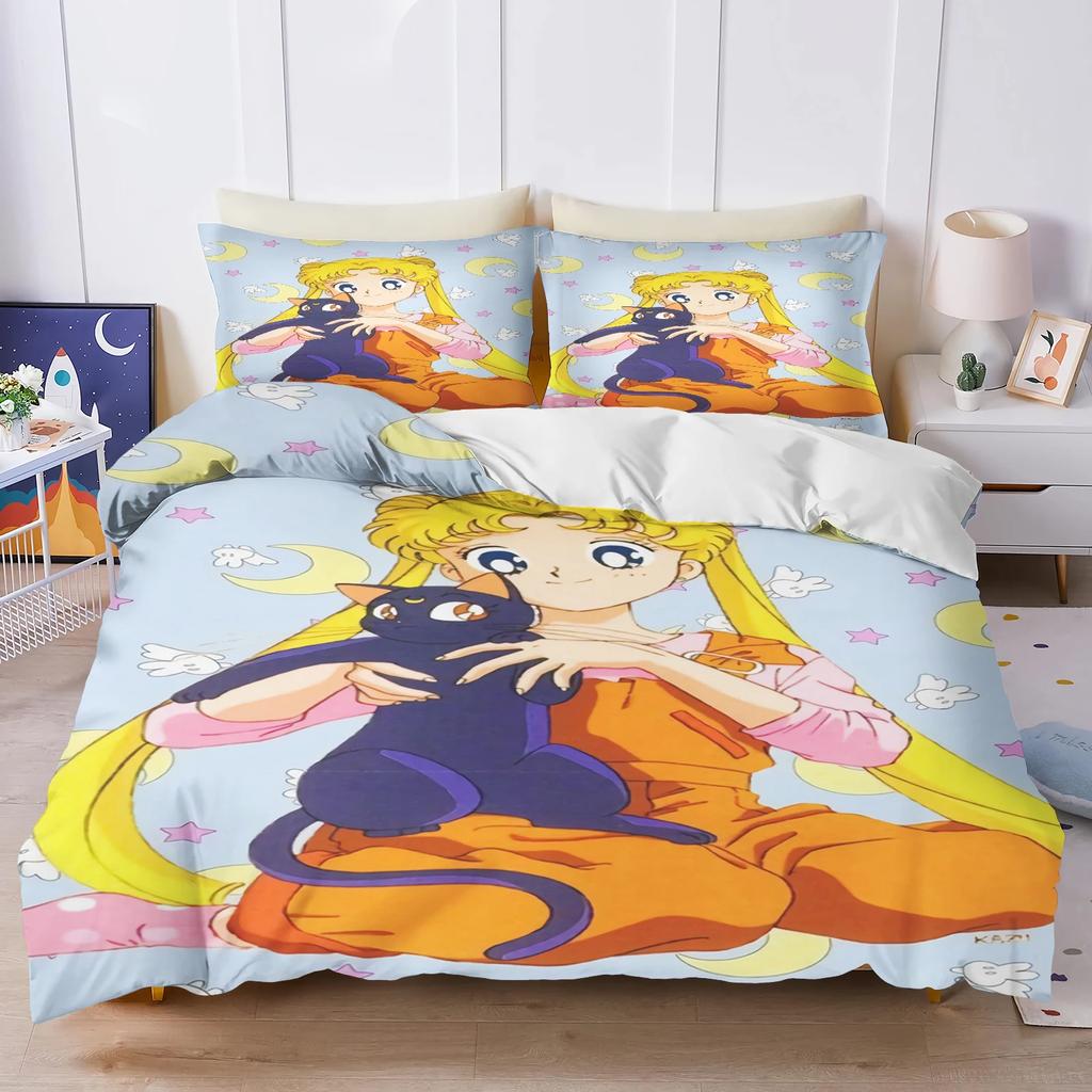 Anime S-Sailor Moon Home Love Child Duvet Cover Set HD Comforter Cover Bedclothes for Kids Bedding Sets Bedroom Decor