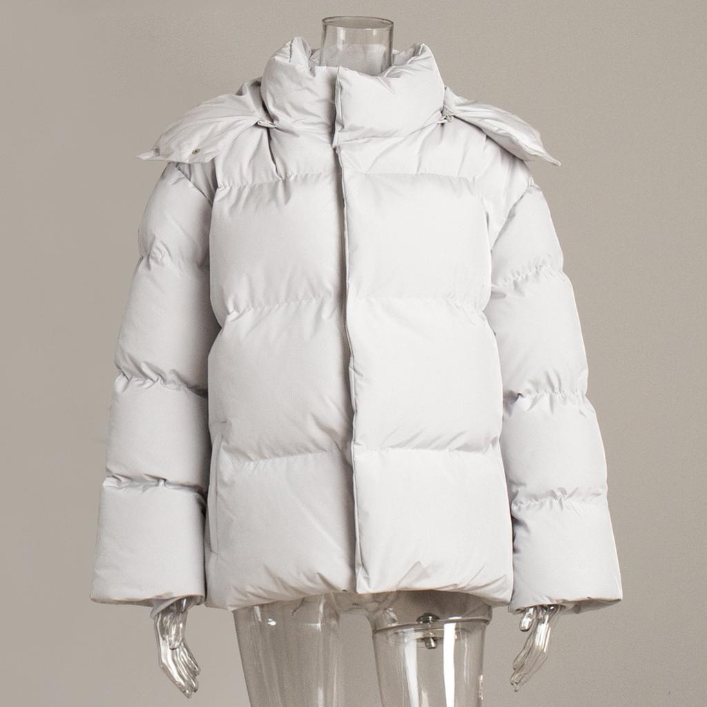Womens Loose Solid Hooded Thick Padded Warm Winter Jacket