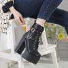Fashion 14CM Women Chunky Ankle Boots Leather cosplay Round Toe Platform Knight Boots Shoes High Heels Black White Thick Heel Lace Up
