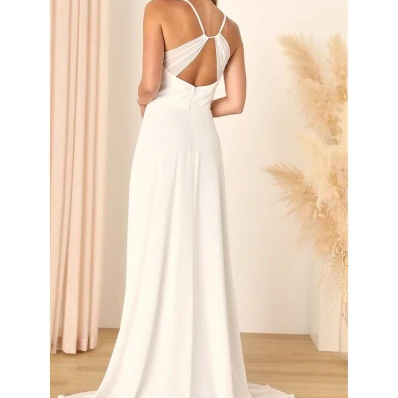 Export Single Lu's Summer New Arrival Elegant Elegance Beautiful Open Back Women's V Neck Dress Light Wedding Dress Trailing Dress