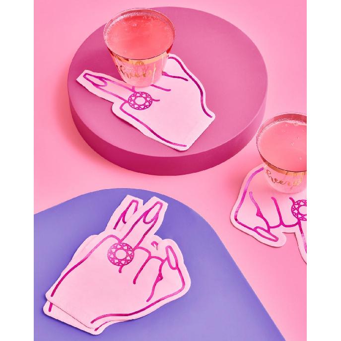 xo, Fetti Bachelorette Party Ring Finger Napk - 25 count | Rose Gold + Pink 3-ply Cocktail Napk, Bach Decorations, Bridal Shower Gift, Engagement