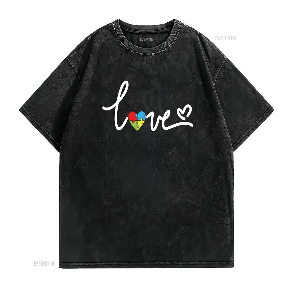 For T Shirt Autism Awareness Plus Size Black vintage Washed Versatile Comfortable Stretched fashion Top For Everyday Wear Soft