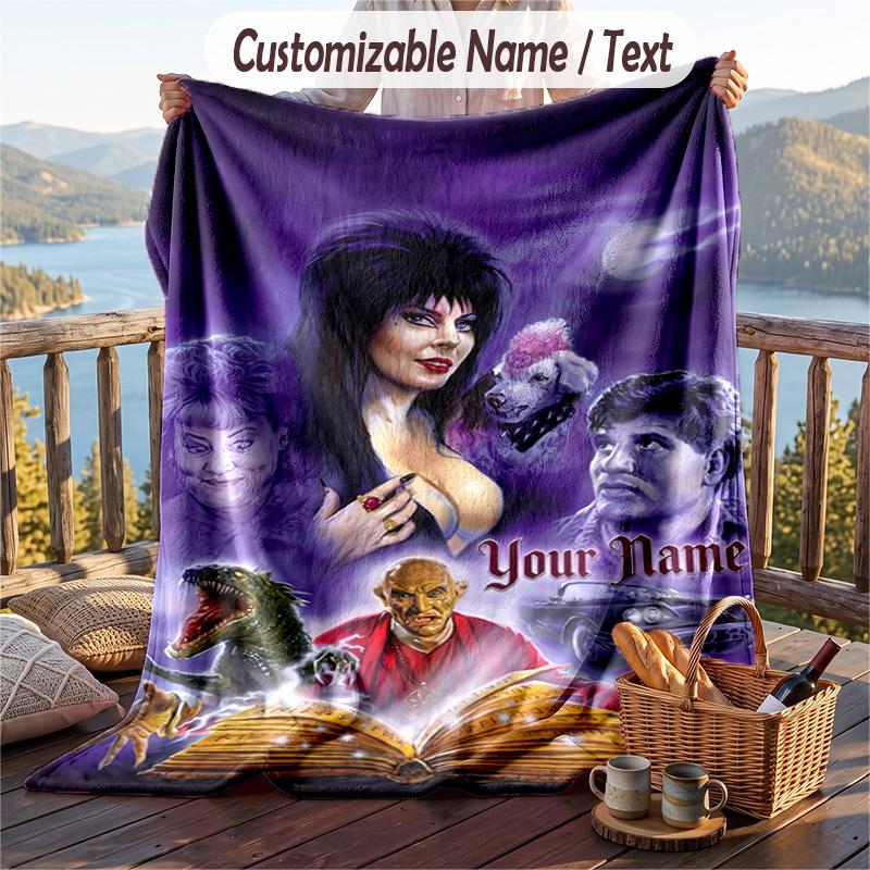 Custom Text Flannel Throw Blanket, Lightweight Cozy Bed Sofa BlanketElvira Mistress of the Dark
