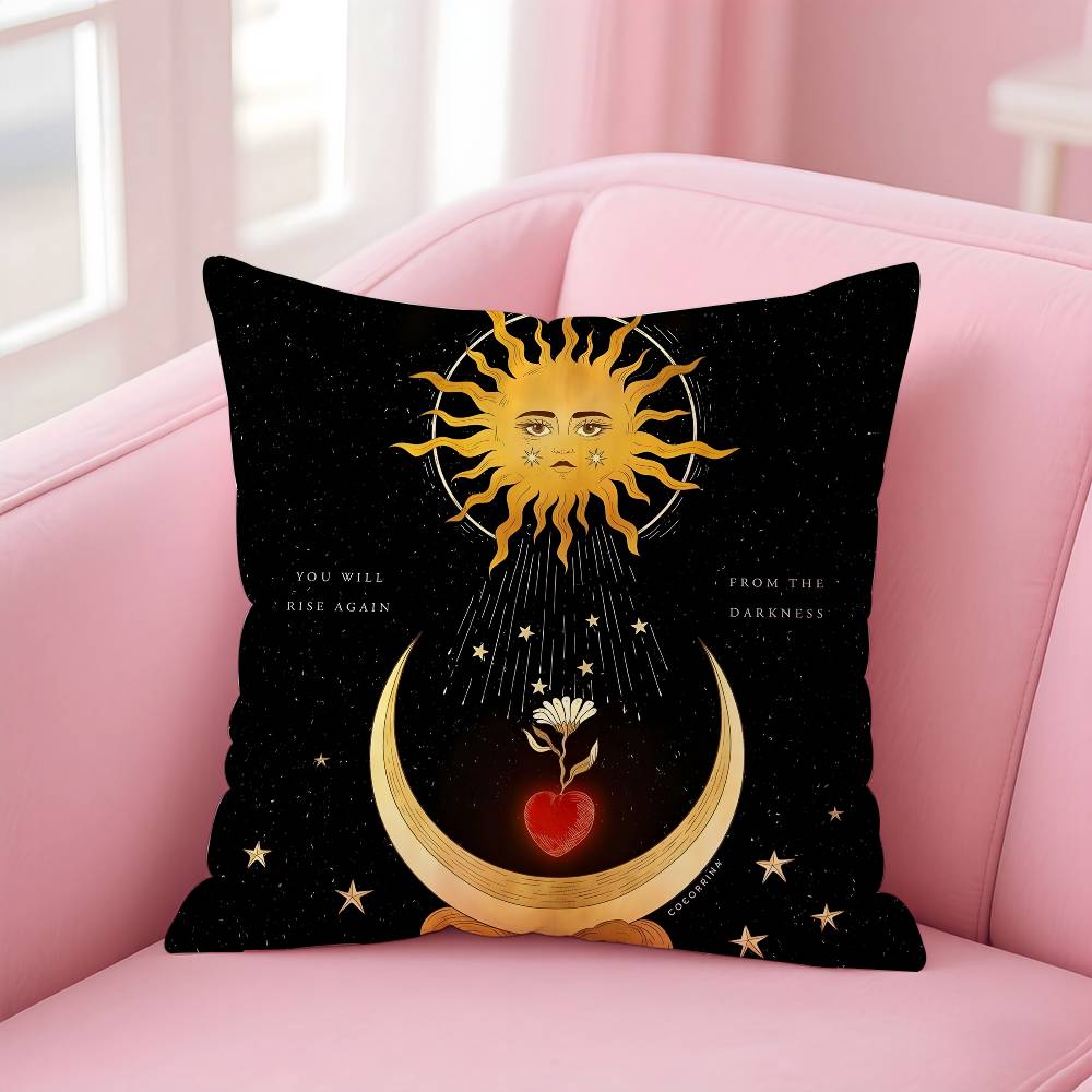 Sun Moon Mandala Series Pattern Pillow Case Anti-Dustmite Pillow Invisible Zipper Silky Short Plush Sofa Cushion Cover