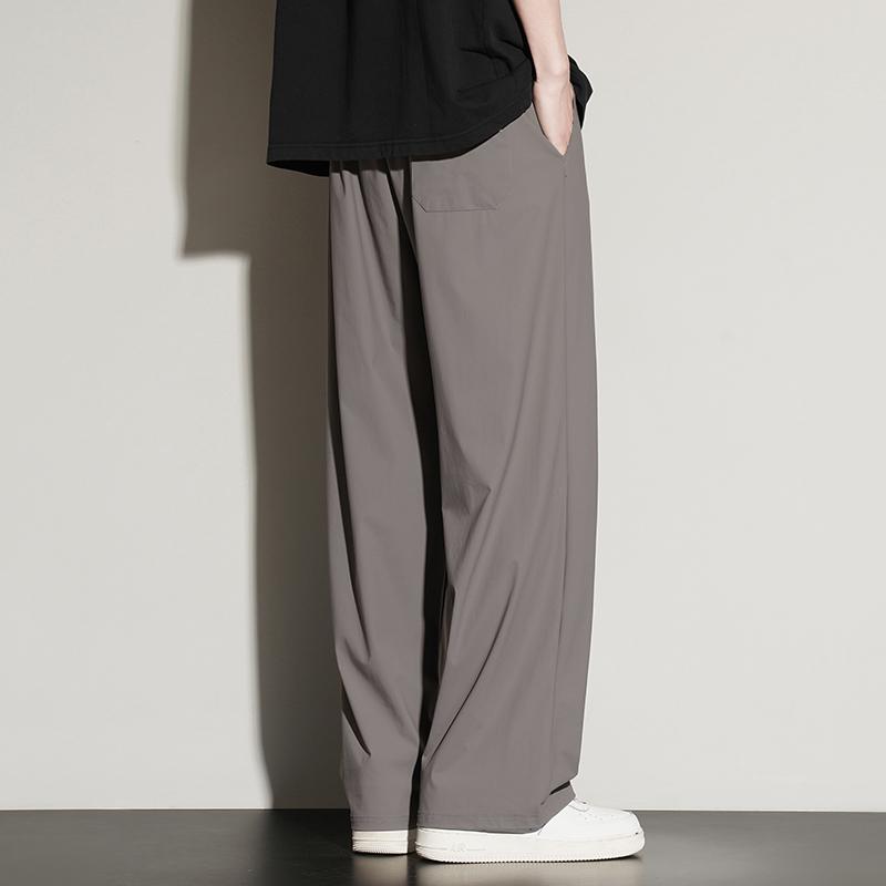 New Style of Edging Summer Ice Silk Trousers Men's Hong Kong Style Straight-leg Wide-leg Pants Ultra-thin Sports Pants