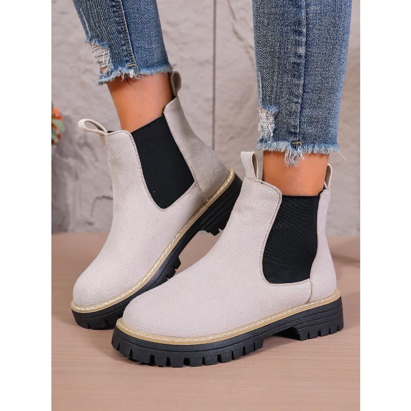 Women's New British Style Ankle High Martin Chelsea Boots Round Toe Winter Simple Thick Soled Boots