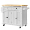 VEVOR Kitchen Island Cart with Solid Wood Top, 90 cm Width Mobile Carts with Storage Cabinet, Rolling Kitchen Table with Spice Rack, Towel Rack