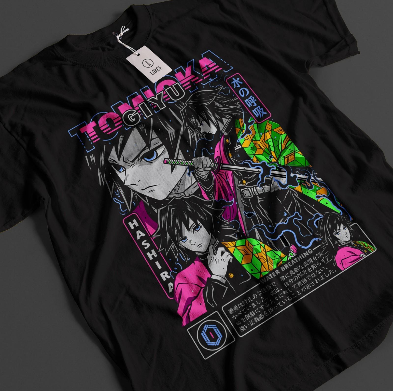 

Demon Slayer Shirt Tomioka Giyu T-Shirt Mens Womens Tees Top Tanjiro KNY Anime Akaza Doma Muzan Tee XL