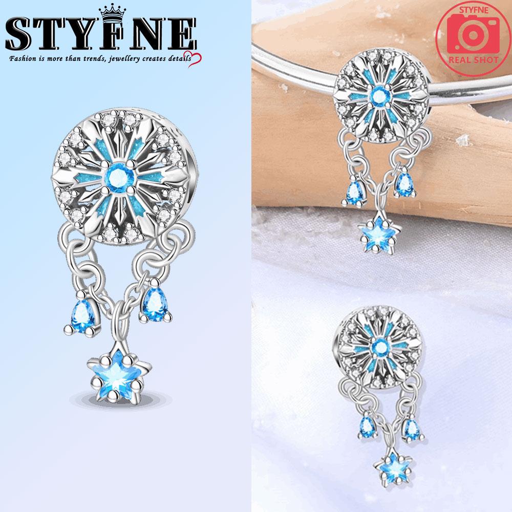 Charms Perles Flocon de Neige Bleu Cuivre Hiver Noël Ruban Convient Bracelet Original Collier Bijoux Fins Femmes Cadeaux Bricolage