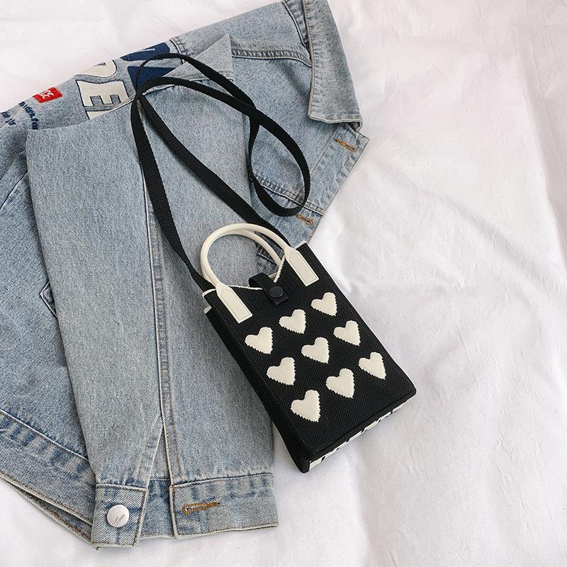 

Сладкая и милая вязаная мини-сумка для мобильного телефона, корейская версия, нишевый дизайн, наплечная сумка, ручная сумка, сумка-мессенджер, женская сумка чёрный