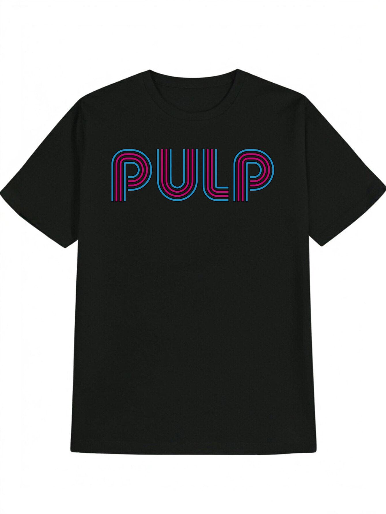 Casual Crew Neck T-shirt with Bold PULP Letter Print - Vibrant Neon Colors M