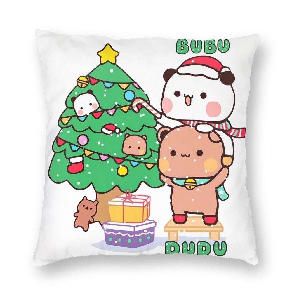 Bubu Dudu Xmas Panda Merry Christmas Pillowcase Printing Polyester Cushion Cover Decoration Pillow Case Cover Seater Zipper