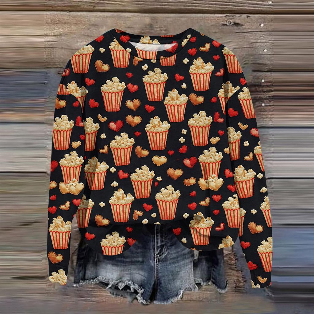 Women's Fashion Printed Long Sleeve Loose Round Neck Sweatshirt Top Fall