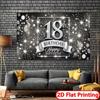2D 18th Birthday Photo Booth Banner, Black Background with Silver Glitter
