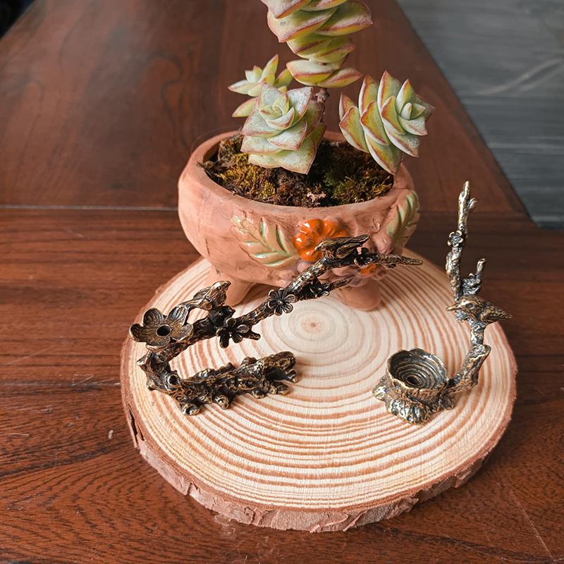 Antique Copper Magpie Plum Tree Branch Decoration Creative Bird Tree Stump Incense Burner Home Office Desk Decoration