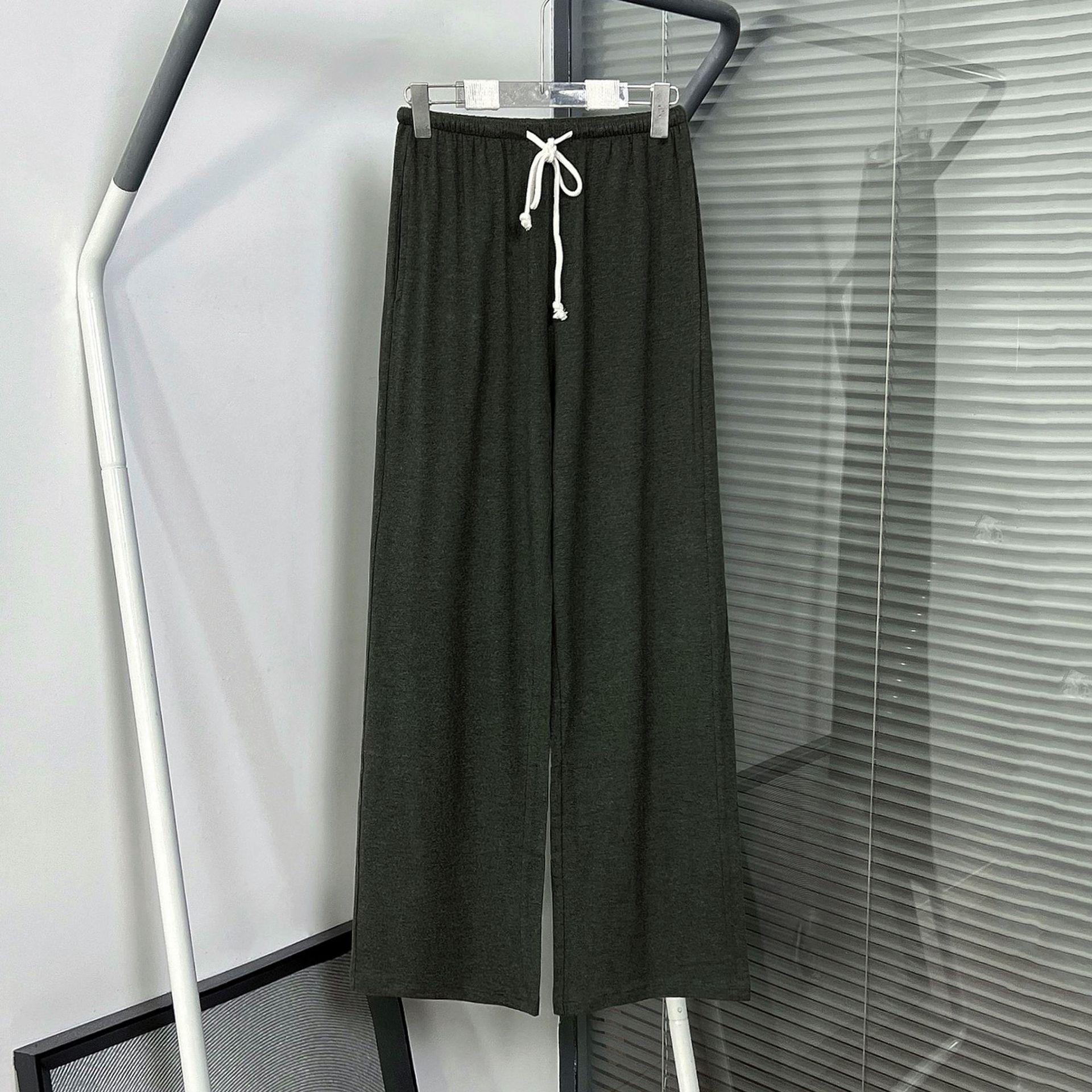 

HOUSE26 Early Spring Brushed Modal Cotton High Waist Straight Pants for Women with Elastic Waistband & Drawstring L темно-зелений колір