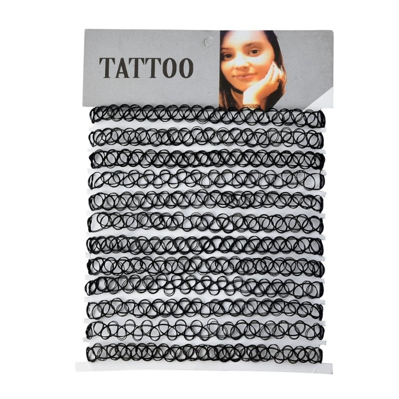 12 Pieces Vintage Hippy Stretch Tattoo Choker Necklaces Elastic Chocker Necklace Plastic Fishing Line Tattoo Necklaces