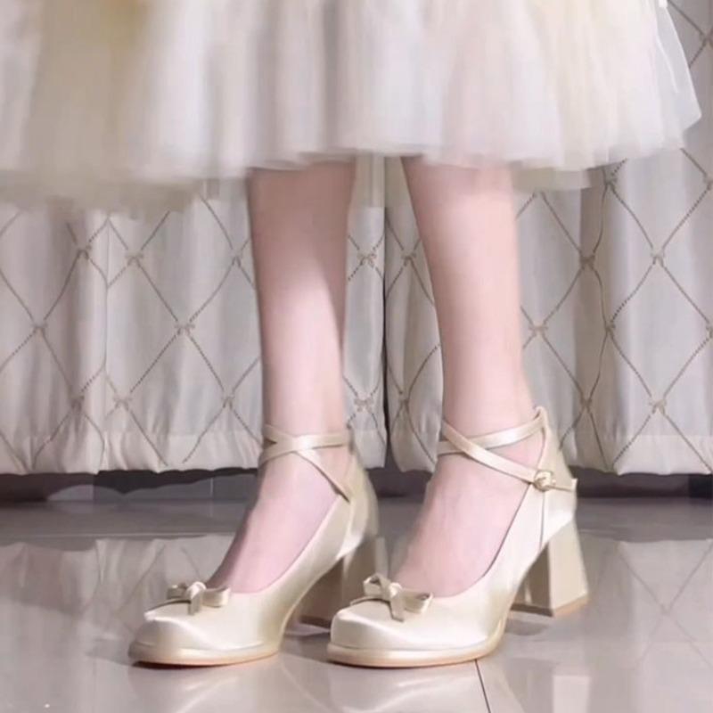 Fashion Women's Shoes French Style Platform Single Shoes Fashion Butterfly-knot High Heels Mary Jane Shoes High Quality Silk Dress Pumps
