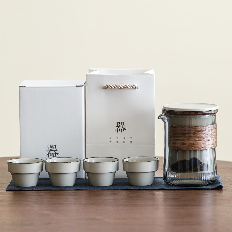 

Mountains and rivers soot glass travel tea set glass set outdoor camping portable teapot teacup business
