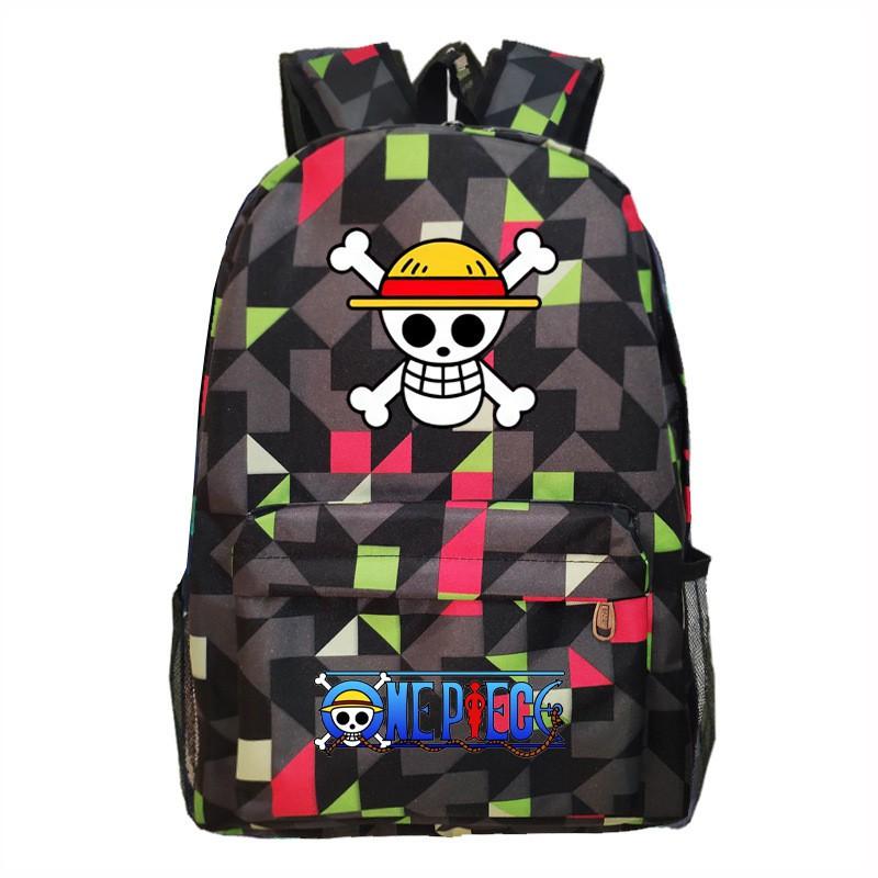 One Piece Anime School Backpack Kids Lightweight Ergonomic Dual-Shoulder Bag With Geometric Print Oxford Fabric