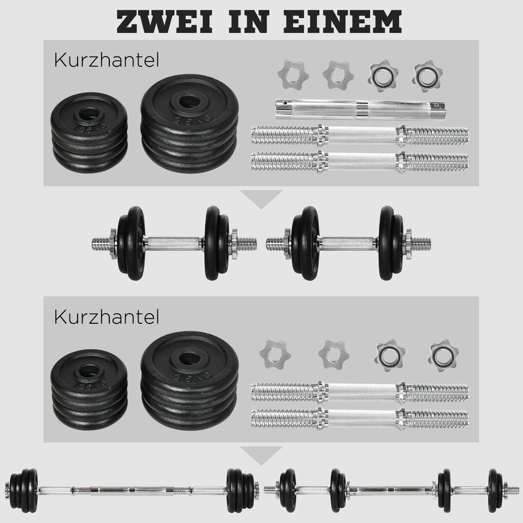 Dumbbell Barbell 2 In 1 20 Kg 8 Weight Plates Rustproof Iron Black 95 X 16 X 16 Hcm