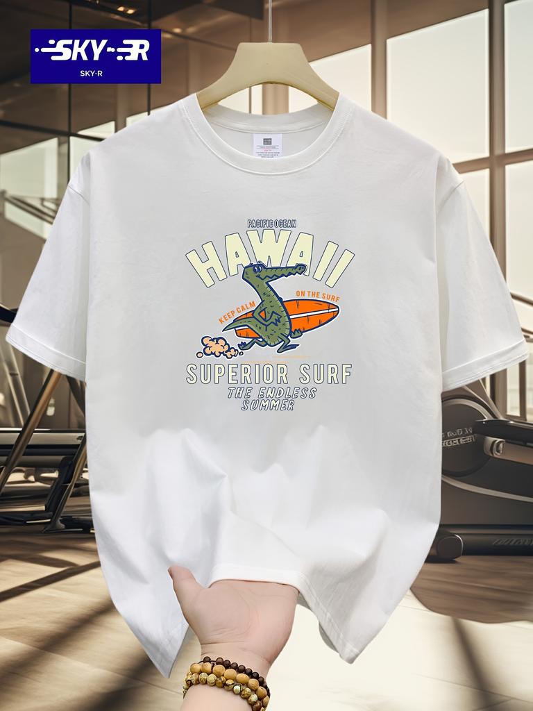 100% cotton men's casual loose T-shirt breathable fashion pattern printed short sleeved round neck top