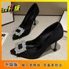 Pointed Fashion Versatile Thin Heel Rhinestone Square Buckle 2025 European and American New High Heels Temperament Socialite Banquet Women's Shoes
