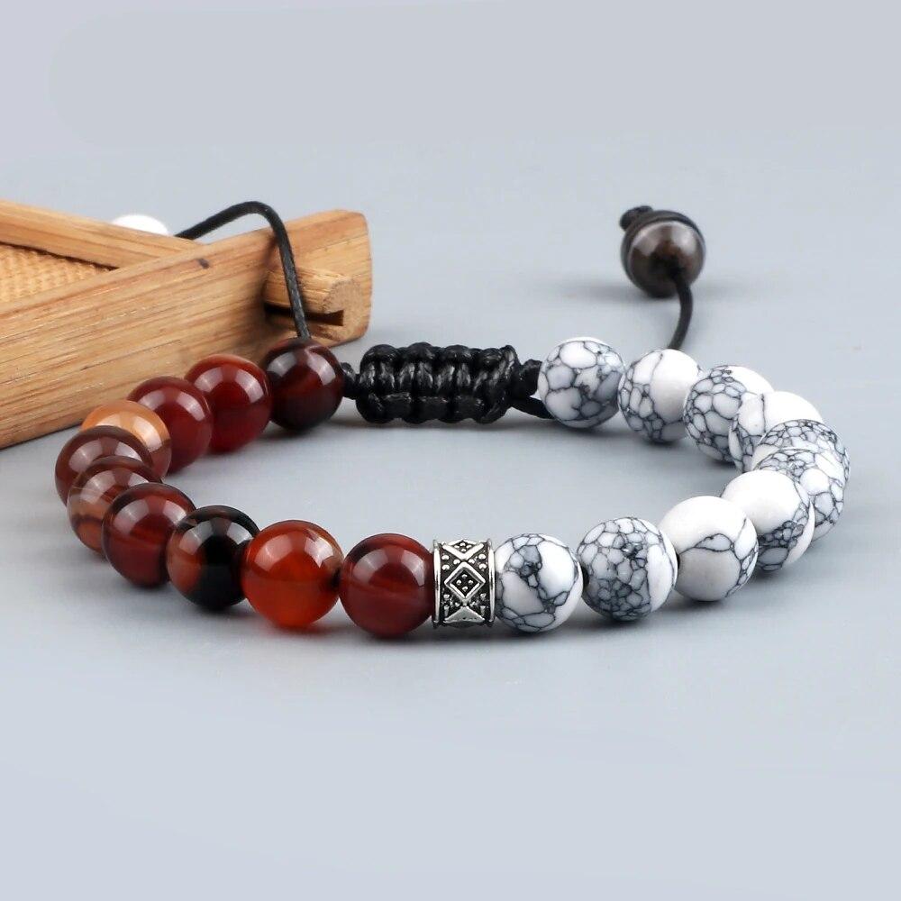 Trendy White Men Beads Bracelet Handmade Natural Tiger Eye Lava Stone Onyx Strand Adjustable Bracelets Women Yoga Energy Jewelry