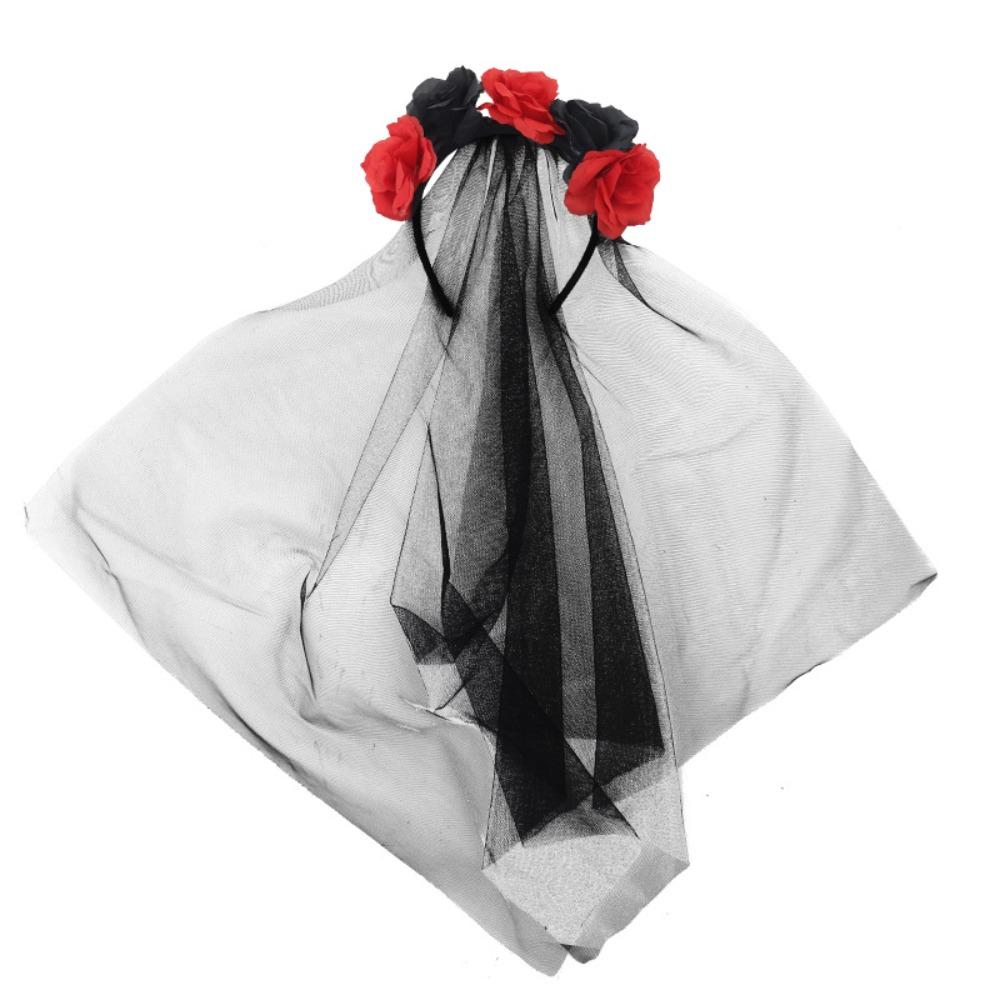 Lace Rose Skull Hair Band Black Cosplay Headdress Funny Halloween Headband  Prop
