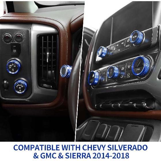 for Silverado Center Console Knob Cover Trim Ring Blue for Chevy Silverado/Suburban/GMC Sierra 2014-2018 Blue Interior Accessories 8pcs
