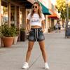 Women's Casual Distressed Denim Shorts with Elastic Drawstring Waist Relaxed Fit Three Inch Inseam Lightweight Summer Bottoms