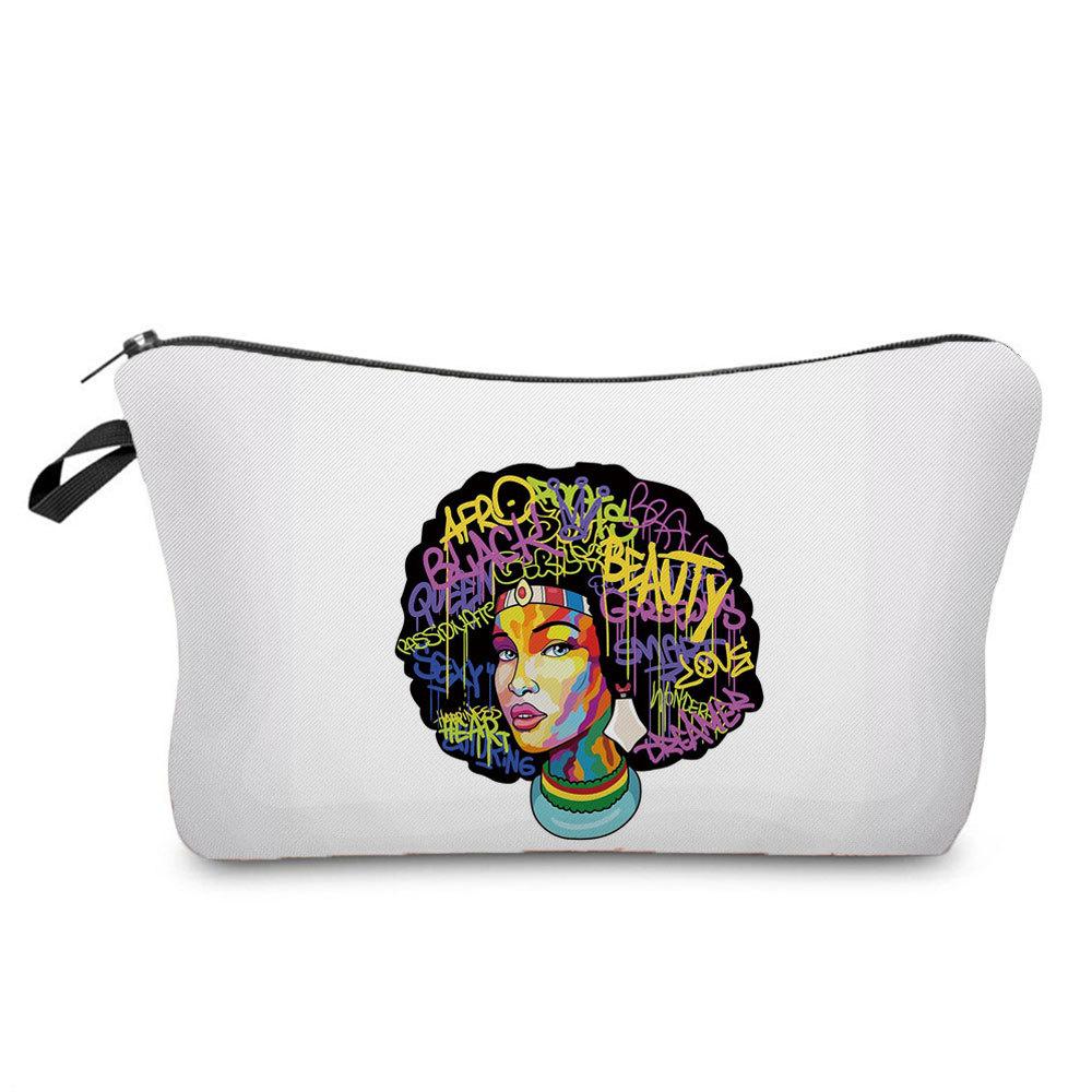 Women Black Girl Print Cosmetic Bag Toiletries Organize Travel Storage Case 6397