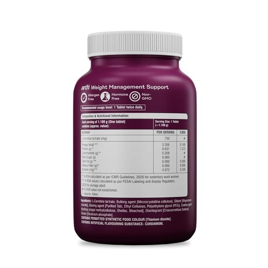 Arth Weight Management | Weight Management Supplement with L-Carnitine Tartrate 1500 mg | 30 Veg Weight Management Tablet for Men and Women