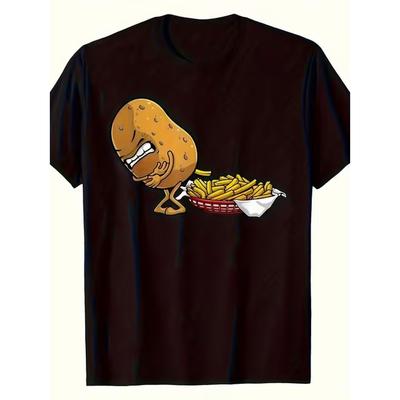 Unisexs Funny Graphic T Shirt Black Casual Short Sleeve Tee With Cartoon Potato Design Regular Season Top For Quality