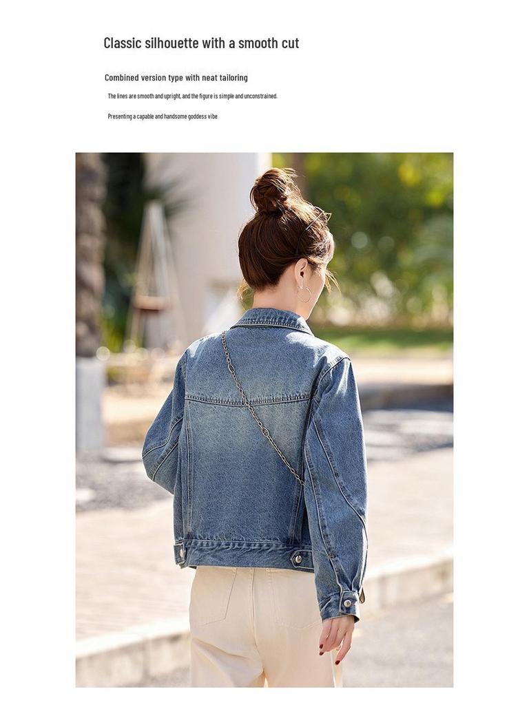 2025 Women's Retro Loose-Fit Denim Jacket with Turn-Down Collar, Long Sleeves