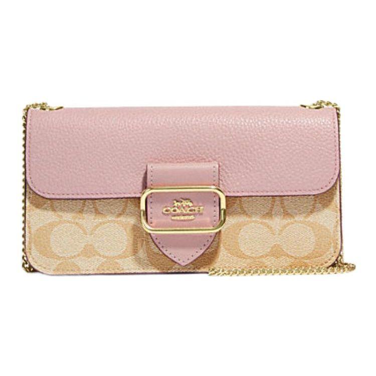 Coach Signature Leather Chain Clutch Bag Beige Pink Gold Hardware Daily Party CE693-IMV3C Basic Set (Bag+Dust Bag)