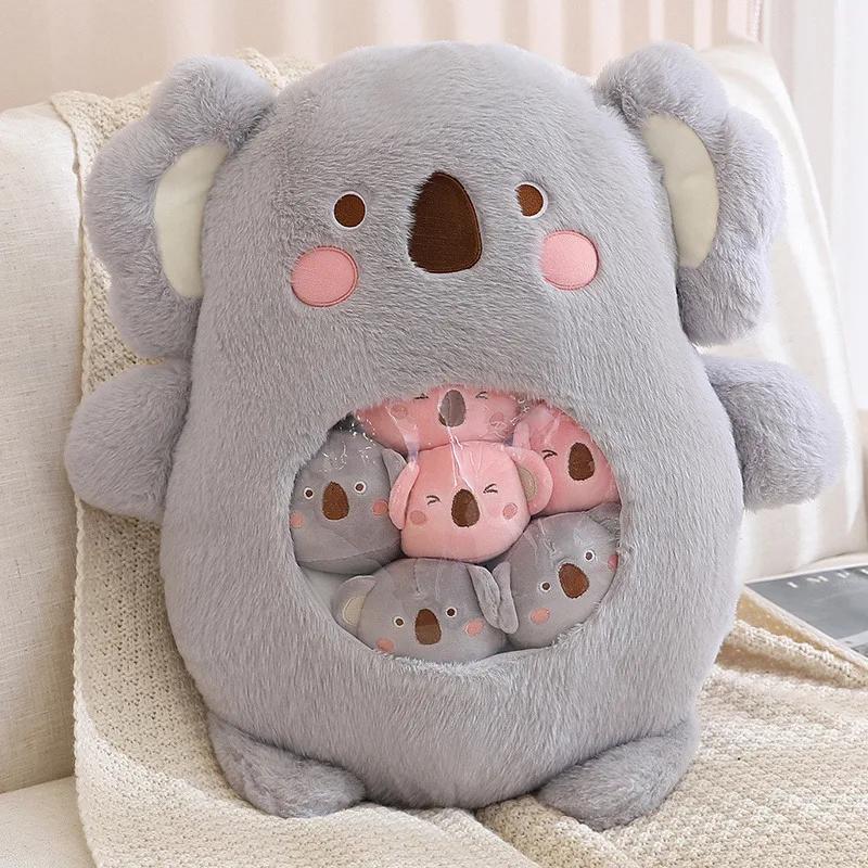 Cute Cartoon Animal Plush Pillow with Small Toys Inside Soft Stuffed Sofa Cushion Home Decor Birthday Gift for Kids