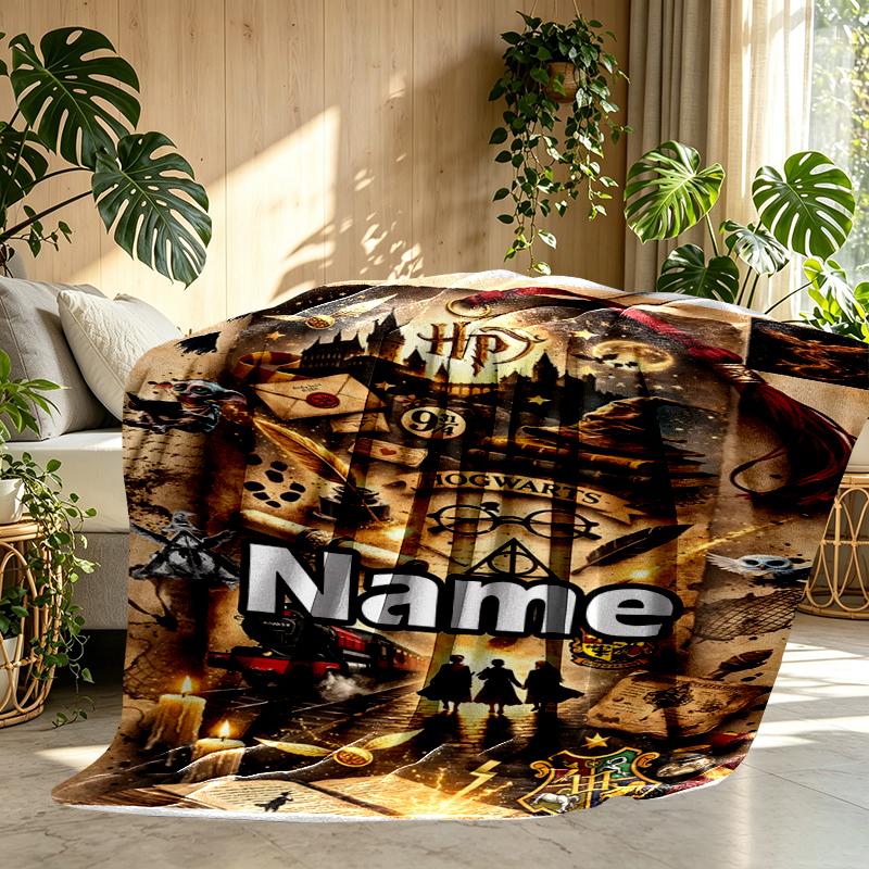 Custom Name Personalized movie Potter Print Blankets, Home Decor, Bedroom, Sofa, Camping, Couch, Gifts for Birthday Christmas