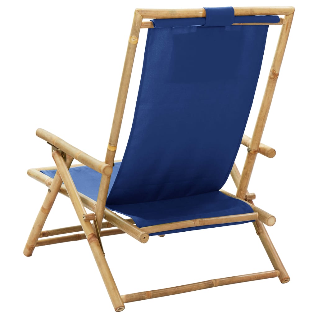 Adjustable Relax Chair Navy Blue Bamboo and Fabric