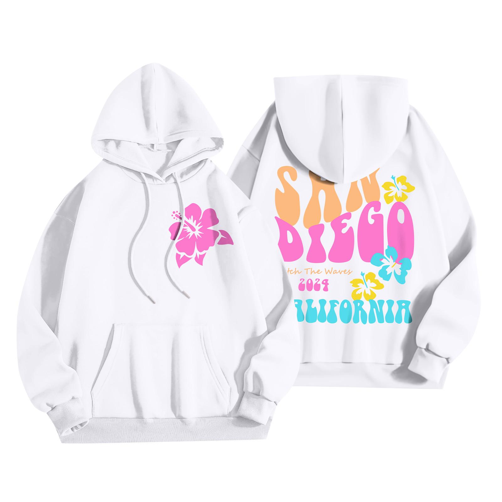 

Толстовки для девочек-подростков с длинным рукавом и принтом букв, повседневные графические толстовки с капюшоном, пуловер с завязками, симпатичная толстовка большого размера XL белый