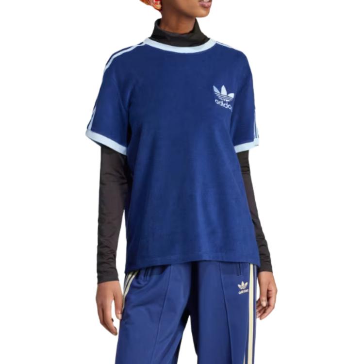 adidas Originals Shamrock Retro Stripes T Shirt Women's Blue IR7465
