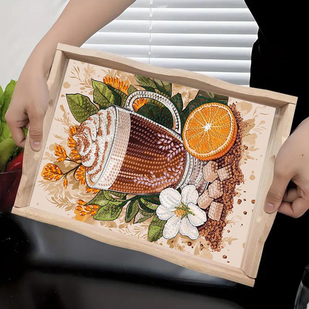 Diamond Painting Wooden Tray with Handle Diamond Art Painting Wooden Serving Tray Serving Platter for Home Dining and Parties