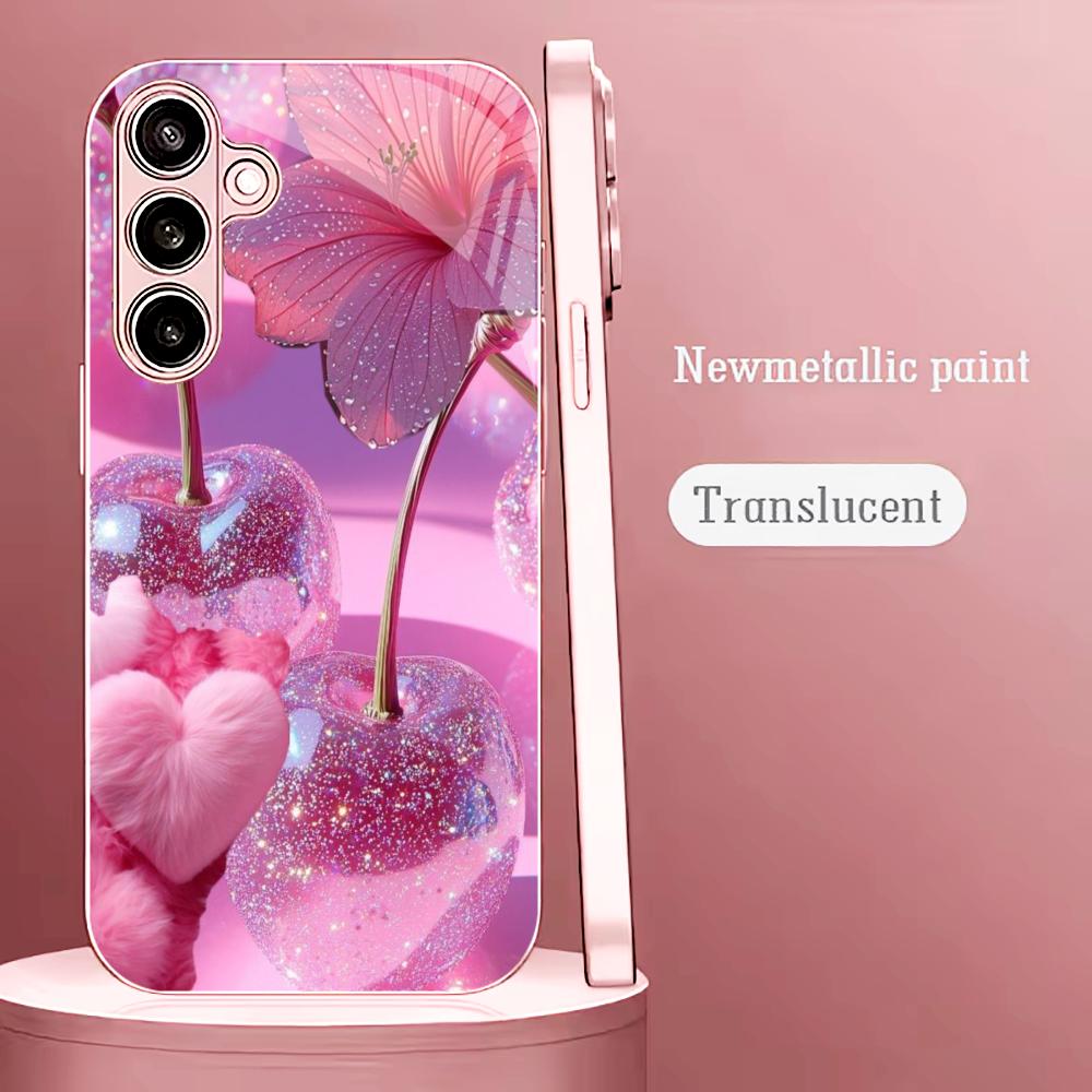 Purple apples Flower Madam pink  Glass  PhoneCase for Samsung Galaxy S26 S25 S24 S23 S22 S21 FE Ultra Plus Dropresistant Female