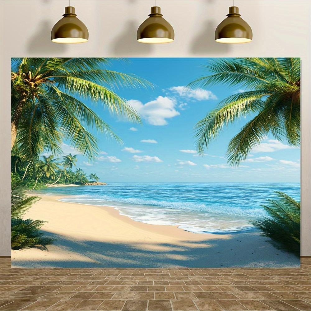 2D Plane 1 Piece of Polyester Background Depicting a Tropical Hawaiian Beach Scene - Summer Beach Photography Backdrop Fabric