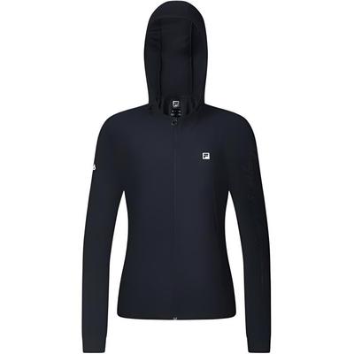 Fitness Series Solid Color Small Logo Soft Comfortable Hooded Zip Long Sleeve Jacket Women Jackets Deep-Black A11W421502F-BK