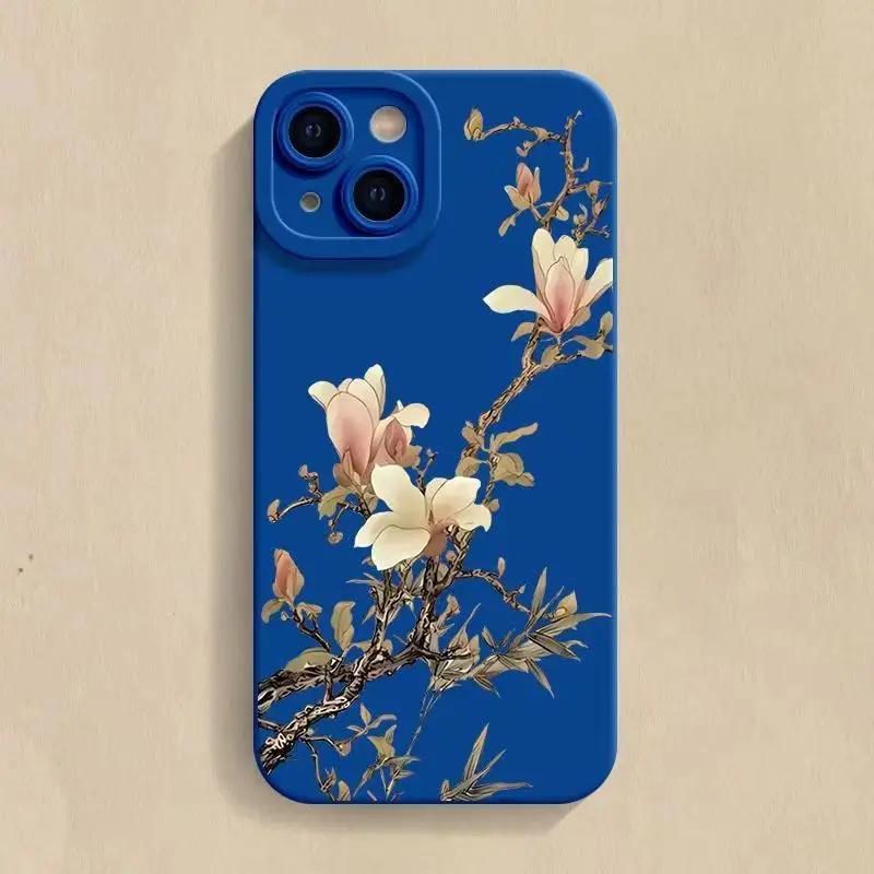Flower and Bird Chinese Style TPU Soft Phone Case for iPhone 14 Pro Max 13 Mini 12 12Pro 11 XR X XS Max 15