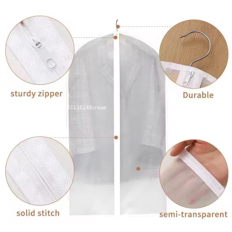 Dust Proof Garment Protector Cover Bag Fully Enclosed Clothes Cover with Zipper Translucent Hanging Durable Clothes Storage Bag