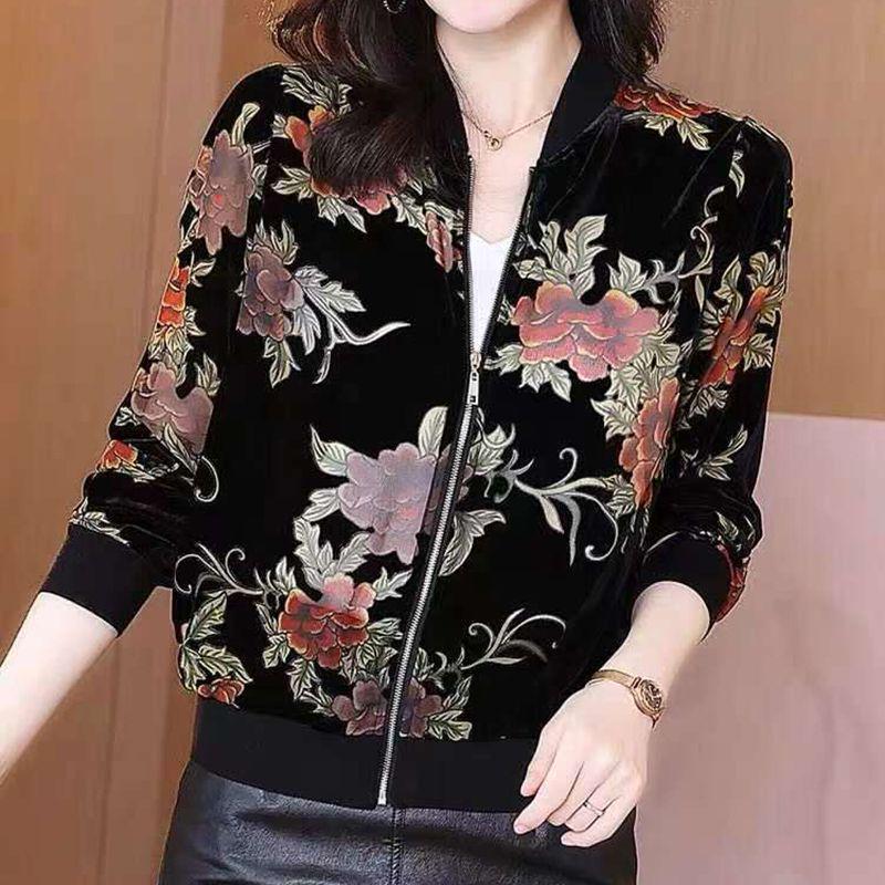 Stylish Velvet Tracksuit Jacket for Middle-aged and Elderly Women - Spring/Autumn Wear