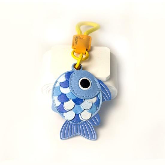 Yousheng Keychain Pendant Little Fish Faux Leather Card Holder with Lanyard Colorful Fish Scale Shaped Double-Purpose School Bag Key Pendant